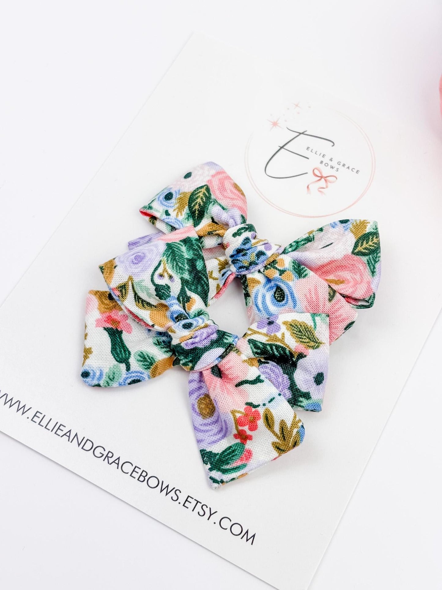 Floral Cotton Pigtail Bows - Set of 2 - Baby Girl Hair Clips or Headbands