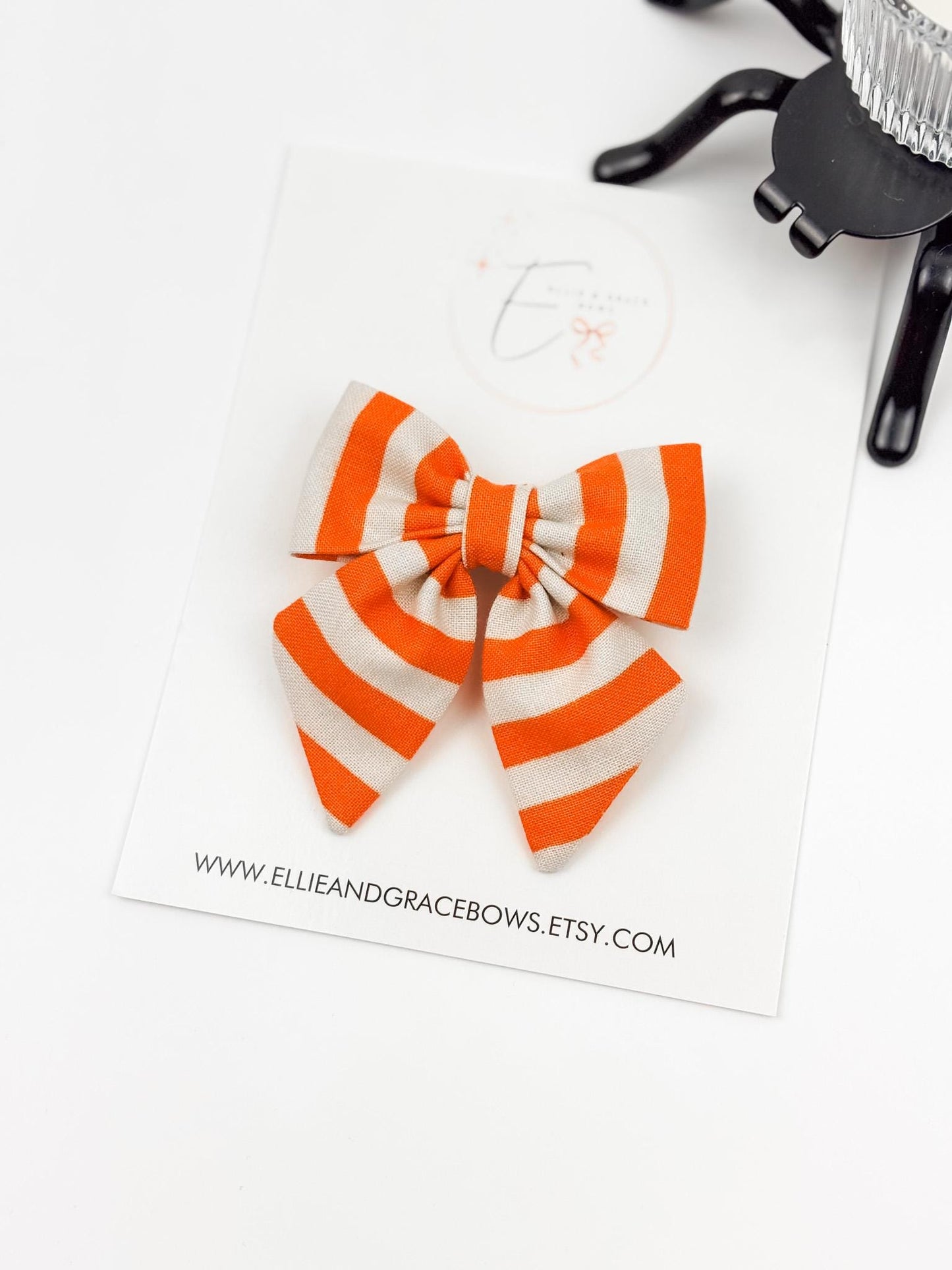 Orange White Stripe Hair Bows - Baby, Toddler & Girls Hair Accessories