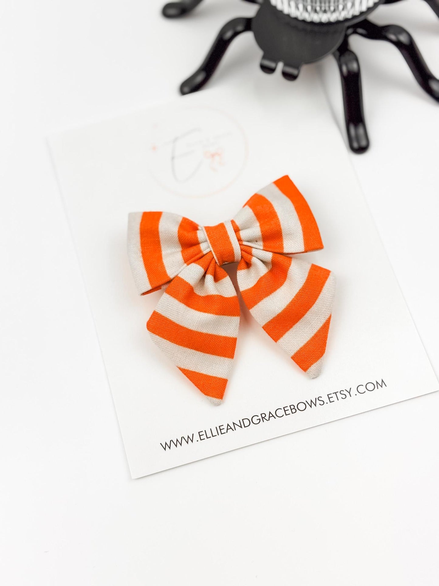 Orange White Stripe Hair Bows - Baby, Toddler & Girls Hair Accessories