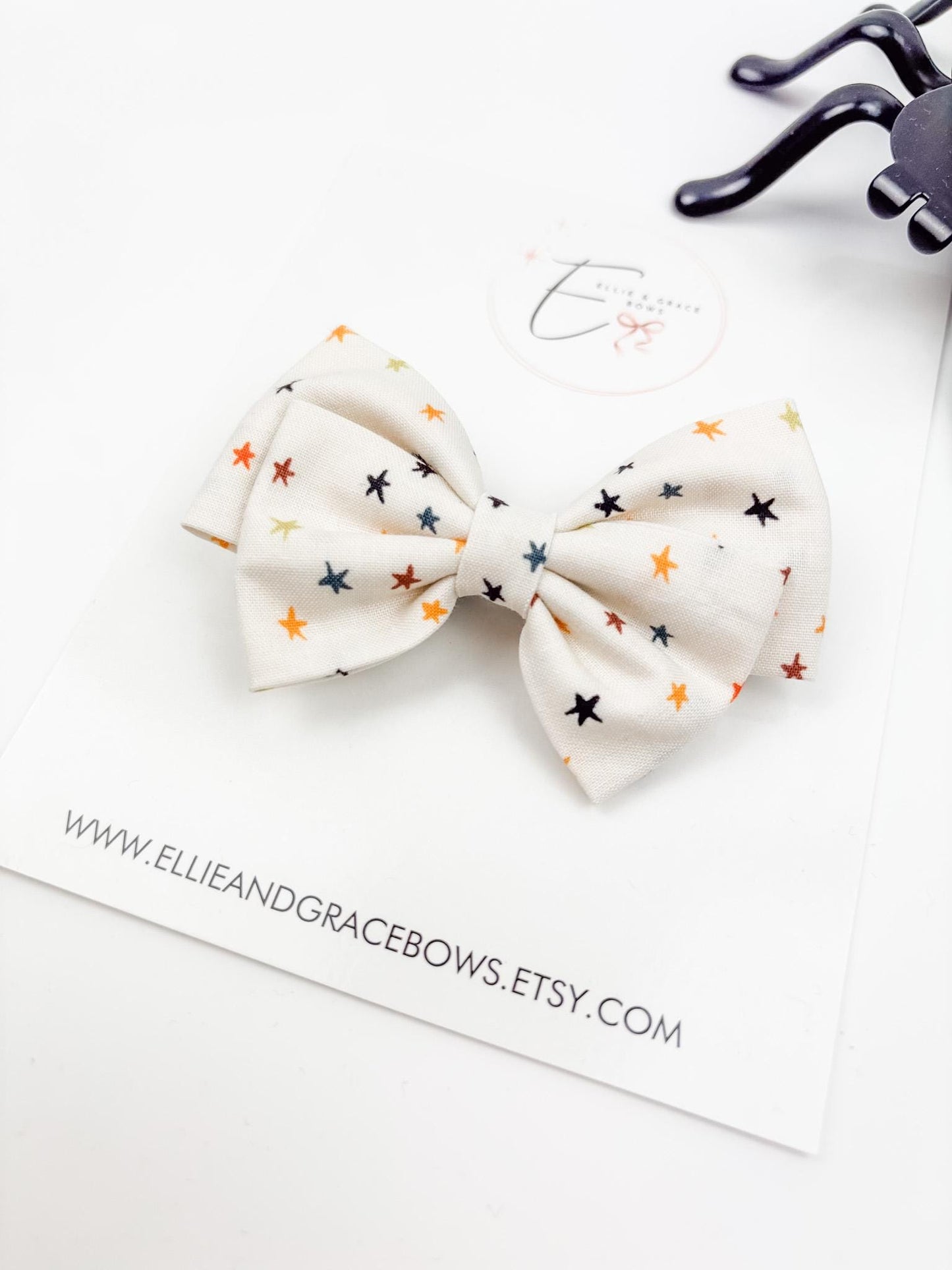 Halloween Cotton Hair Bow | Star Print Bow or Pigtail Set
