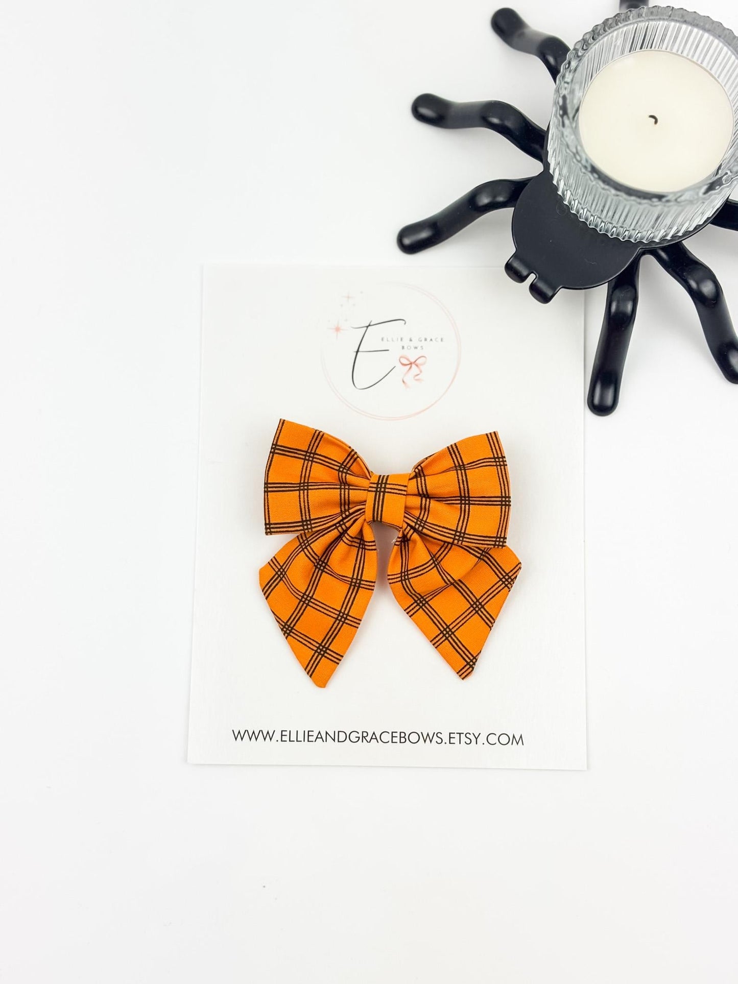Orange Plaid Hair Bow