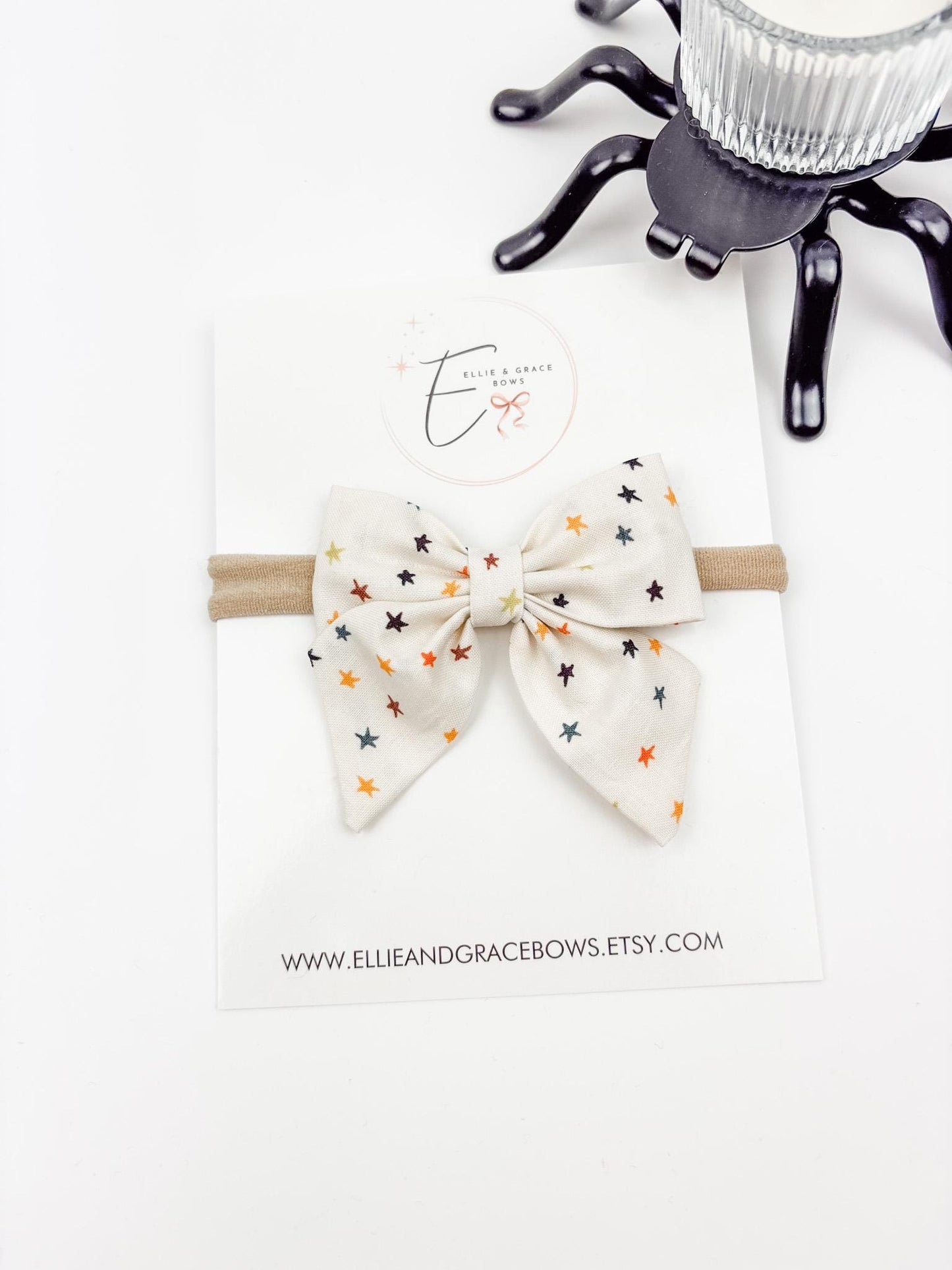 Halloween Cotton Sailor Bow | Cream Star Hair Bow