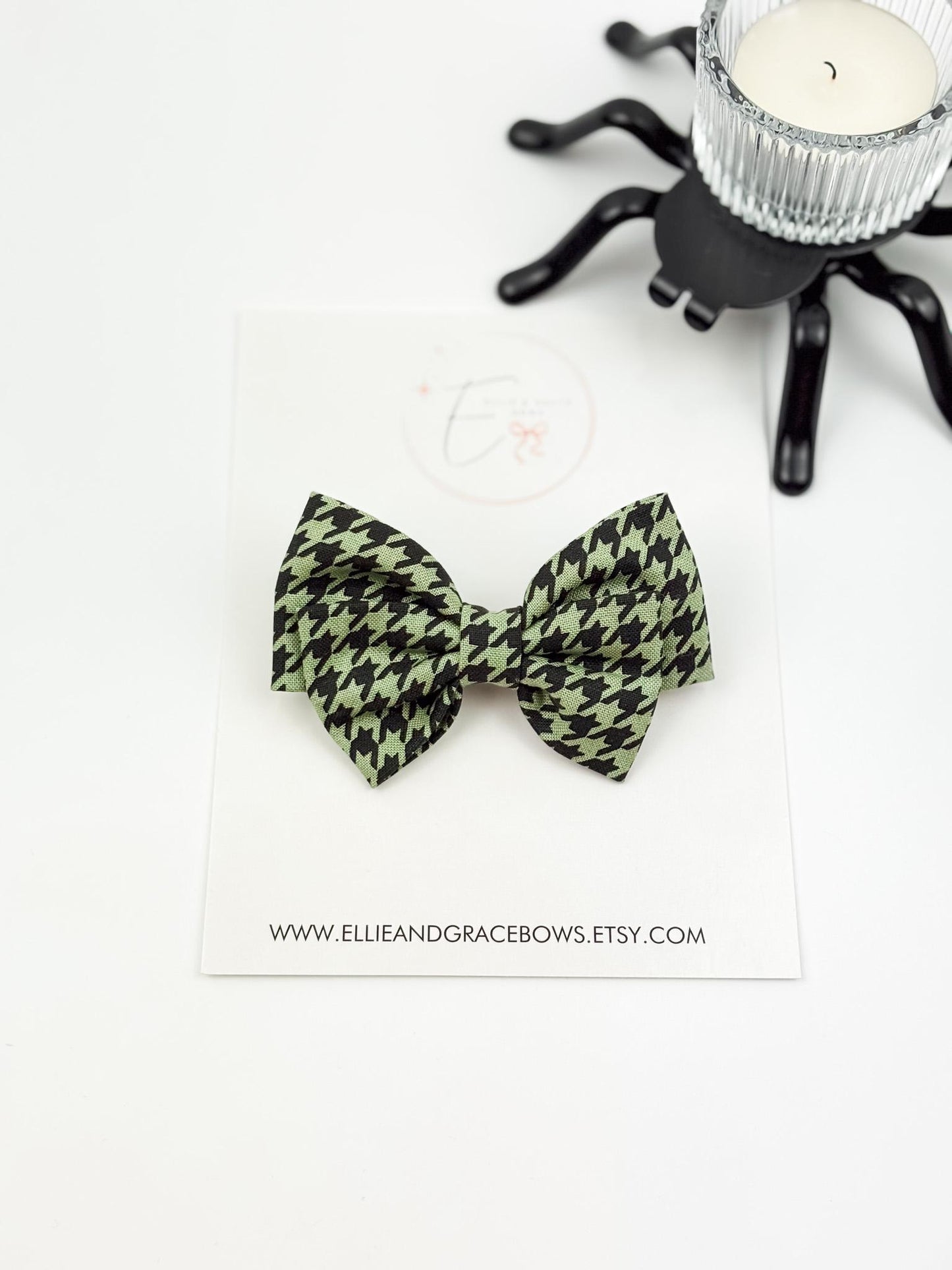 Green - Black Houndstooth Bow or Pigtail Set | Baby, Toddler & Girls Hair Accessories