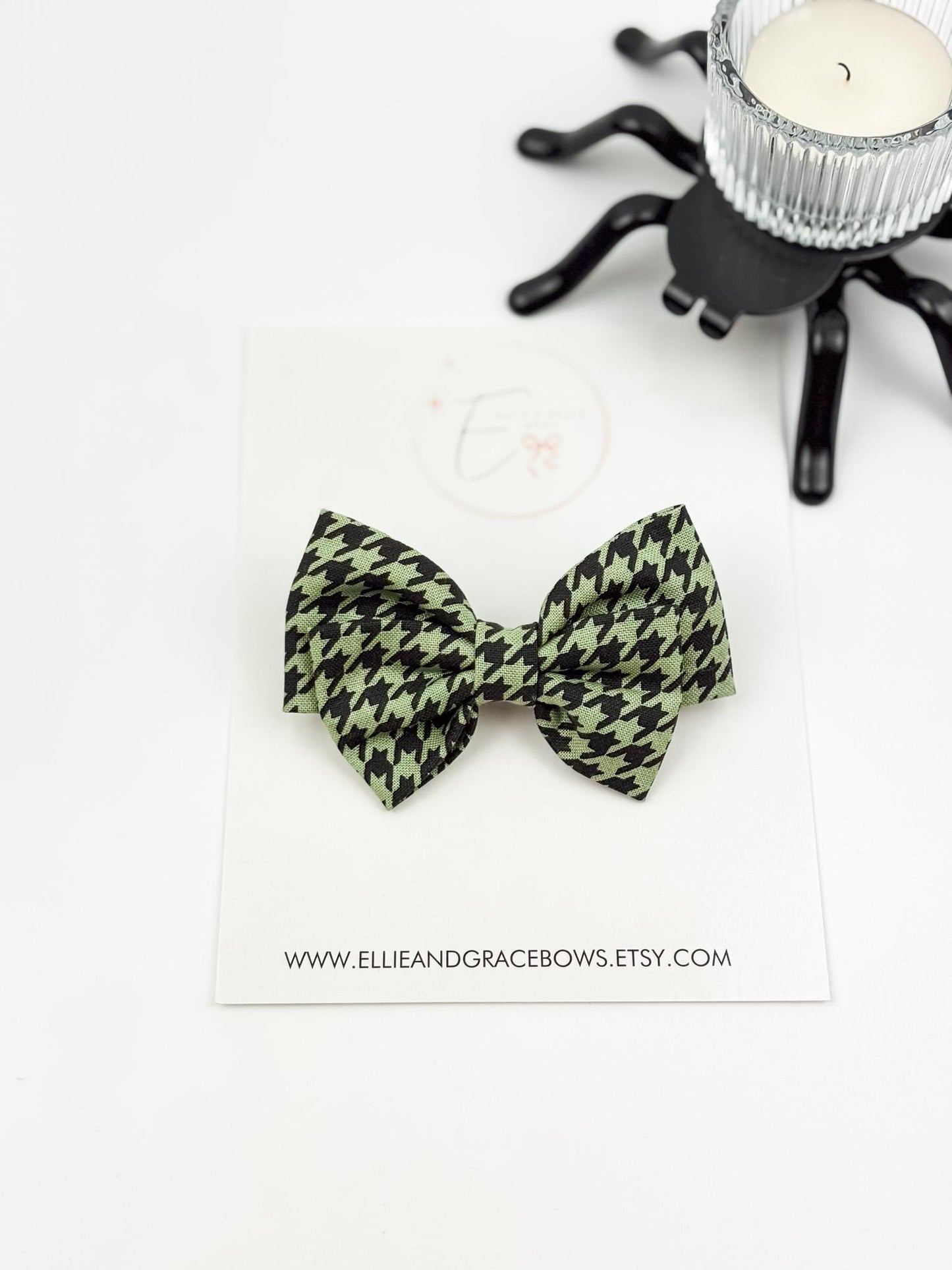 Green - Black Houndstooth Bow or Pigtail Set | Baby, Toddler & Girls Hair Accessories