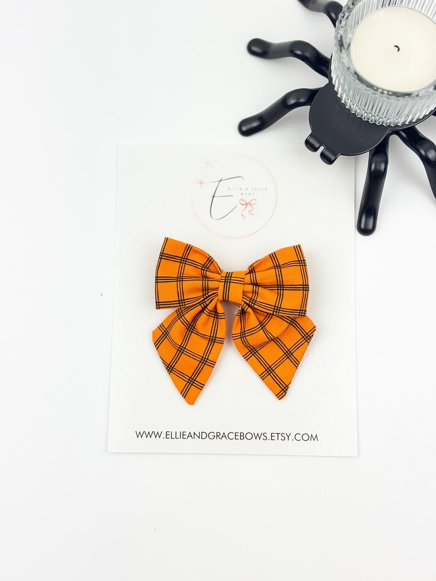Orange Plaid Hair Bow