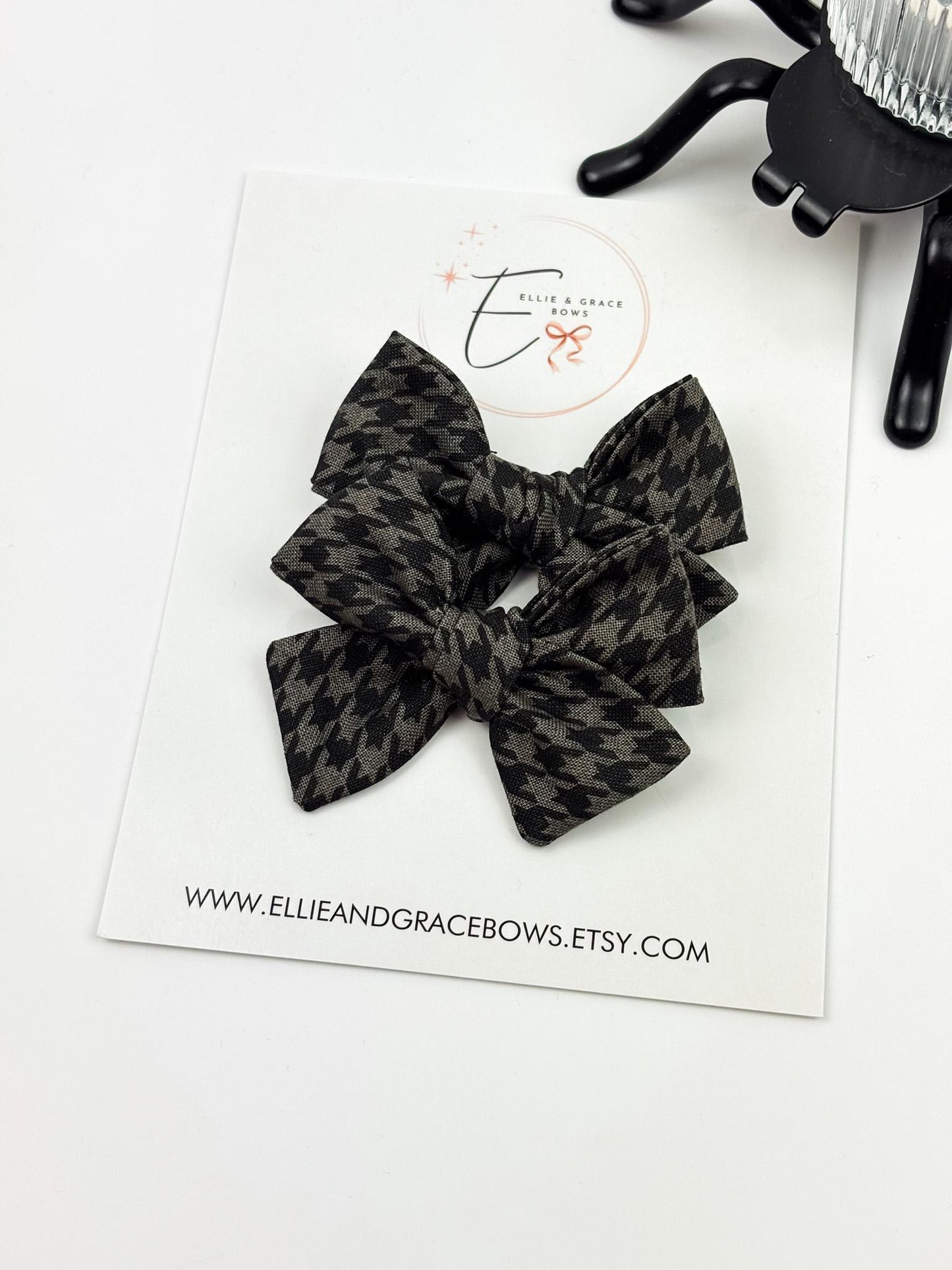 Black & Gray Houndstooth Hair Bows