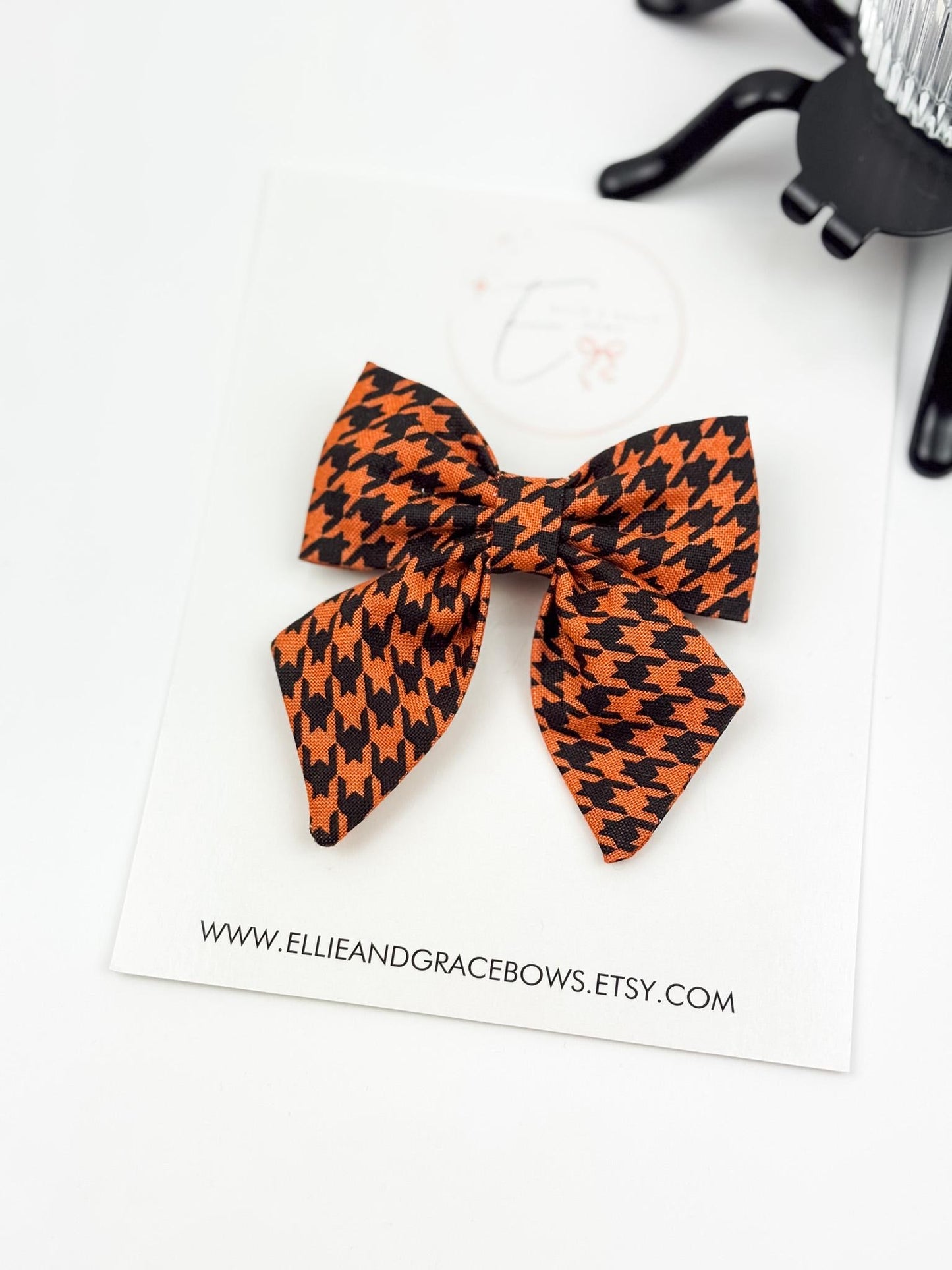 Orange & Black Houndstooth Hair Bow