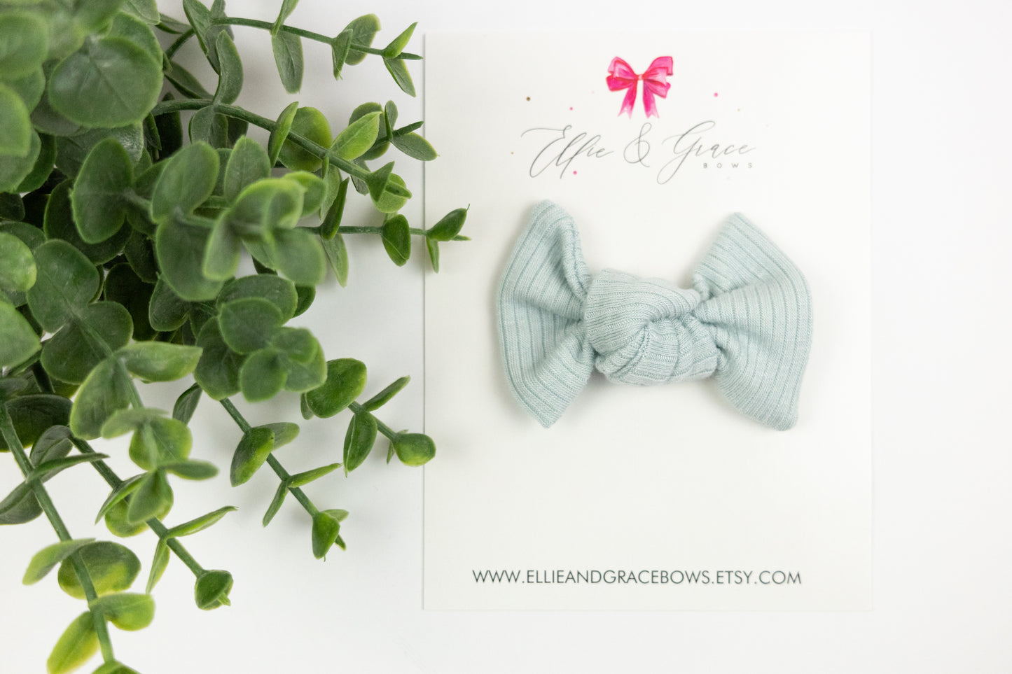 Blue Rib Knit Knotted Bow