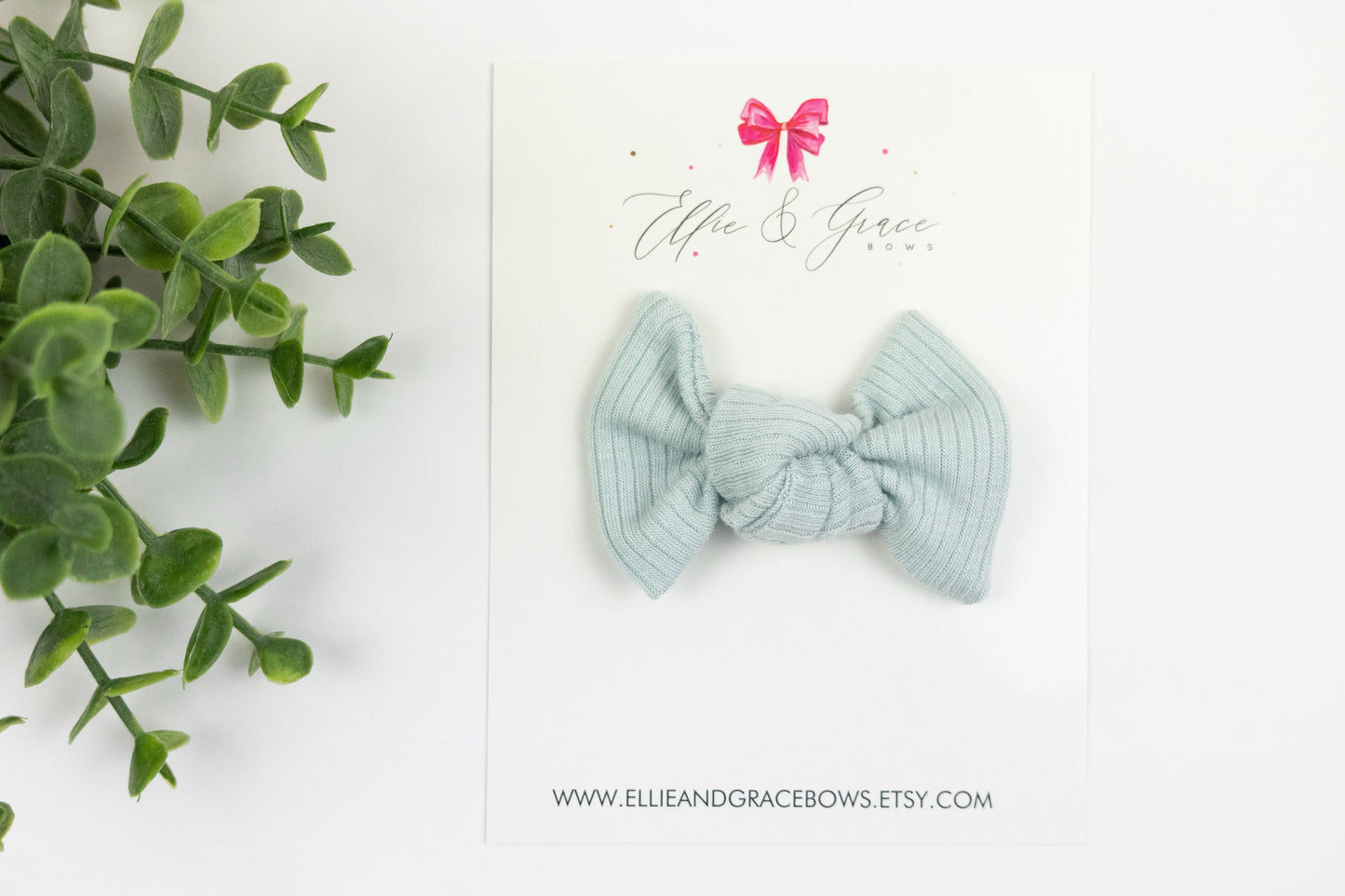 Blue Rib Knit Knotted Bow