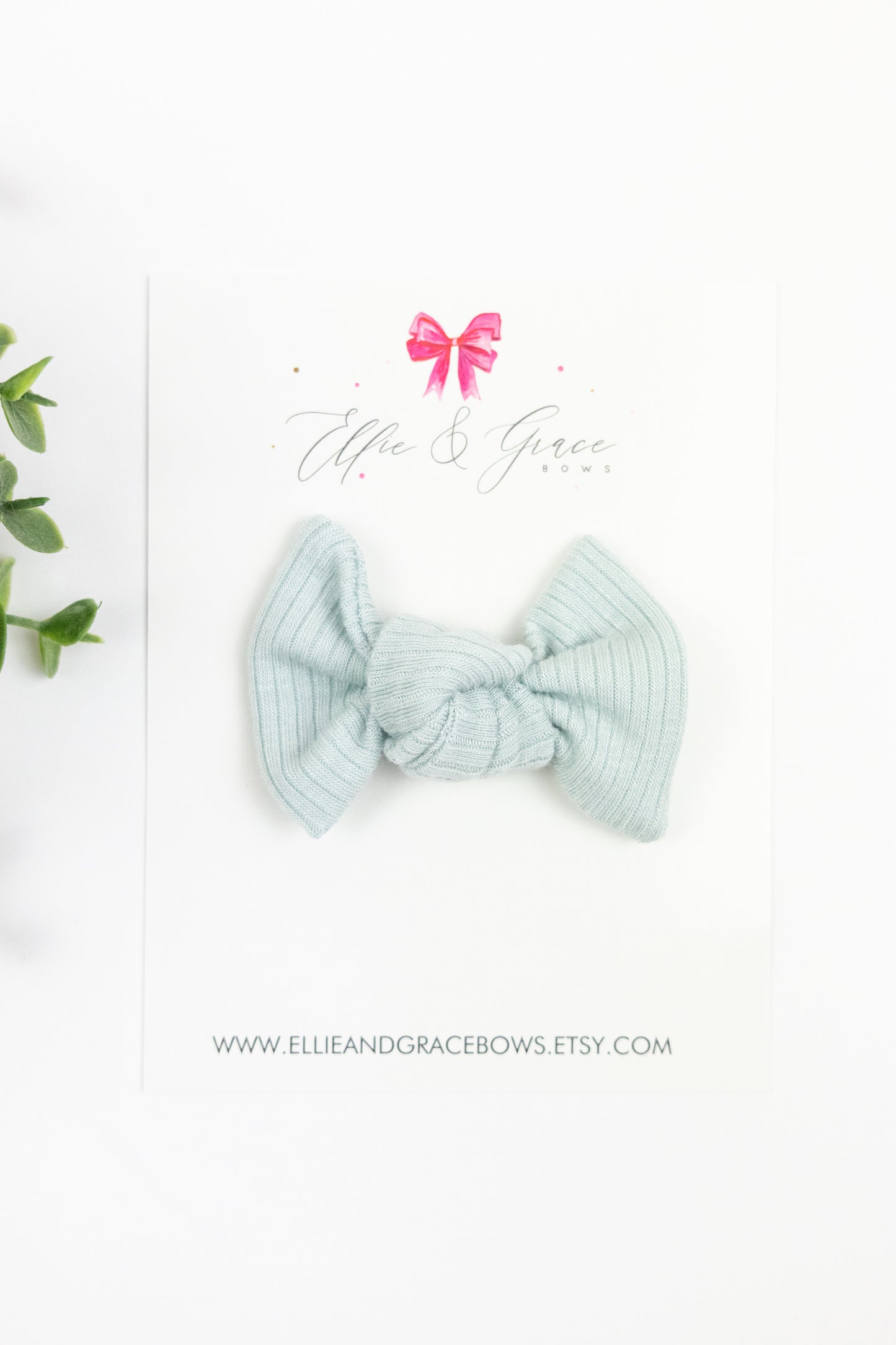 Blue Rib Knit Knotted Bow