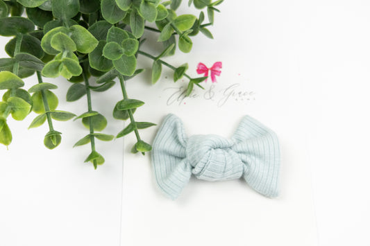 Blue Rib Knit Knotted Bow