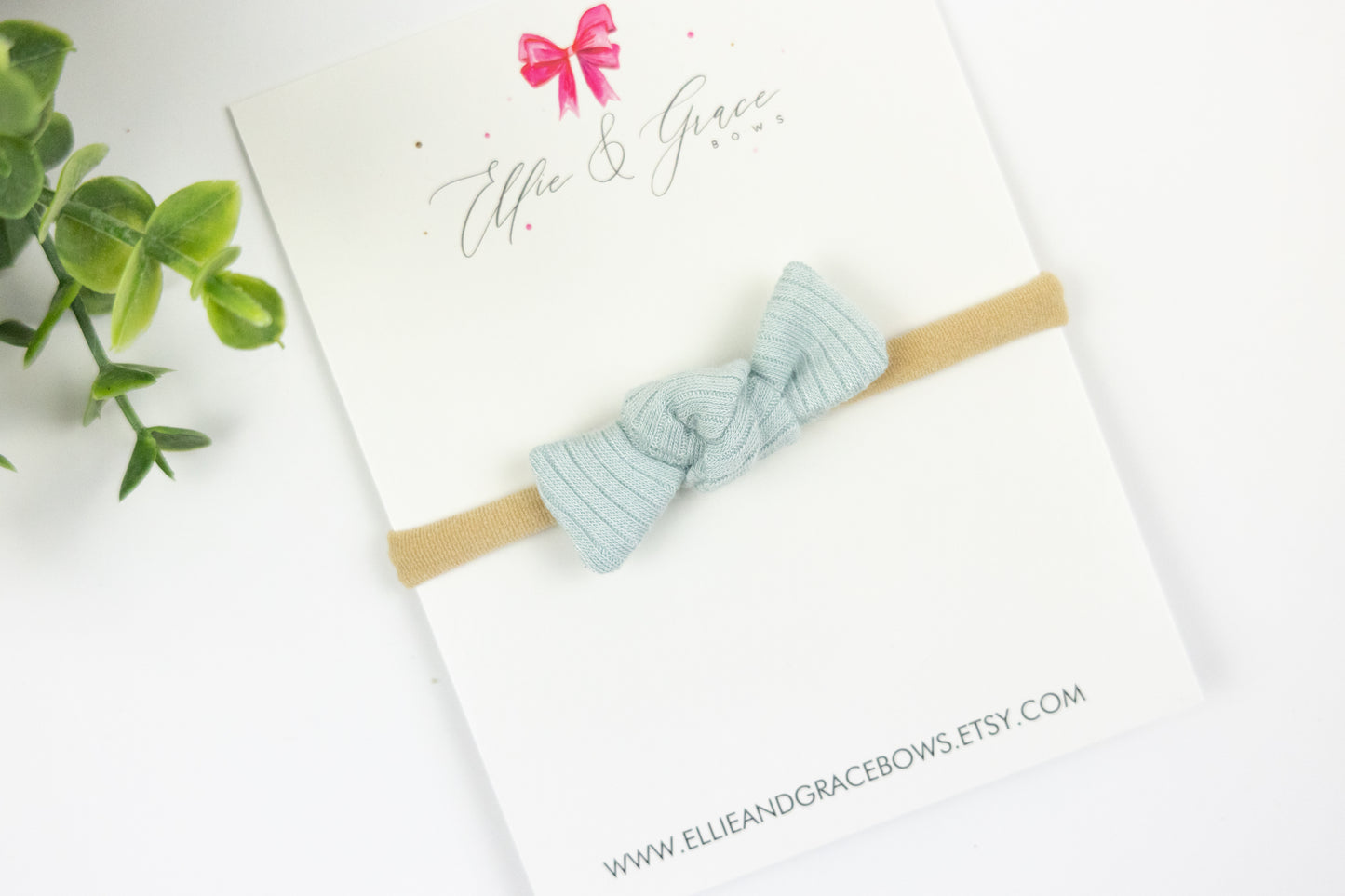 Blue Rib Knit Knotted Bow