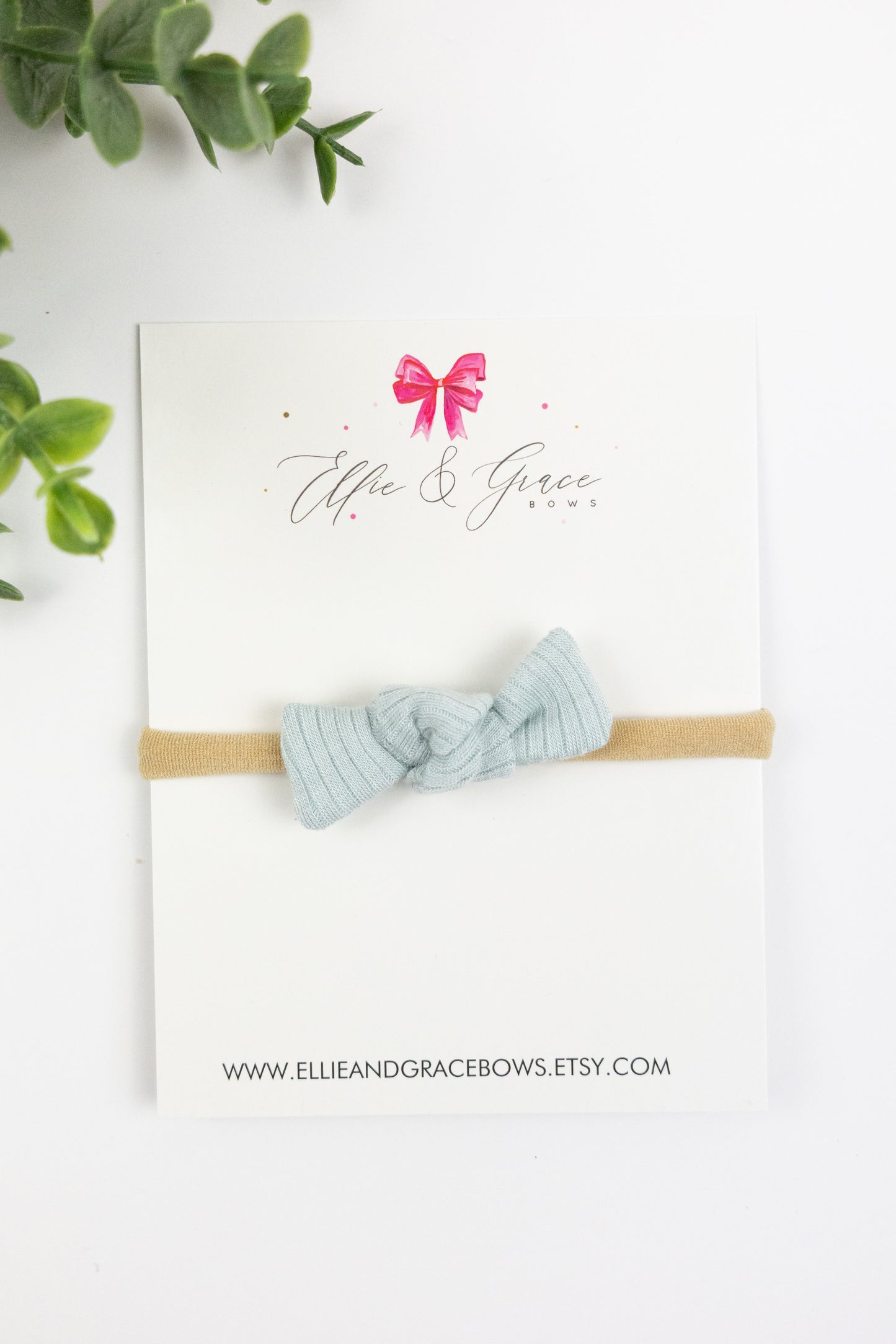 Blue Rib Knit Knotted Bow