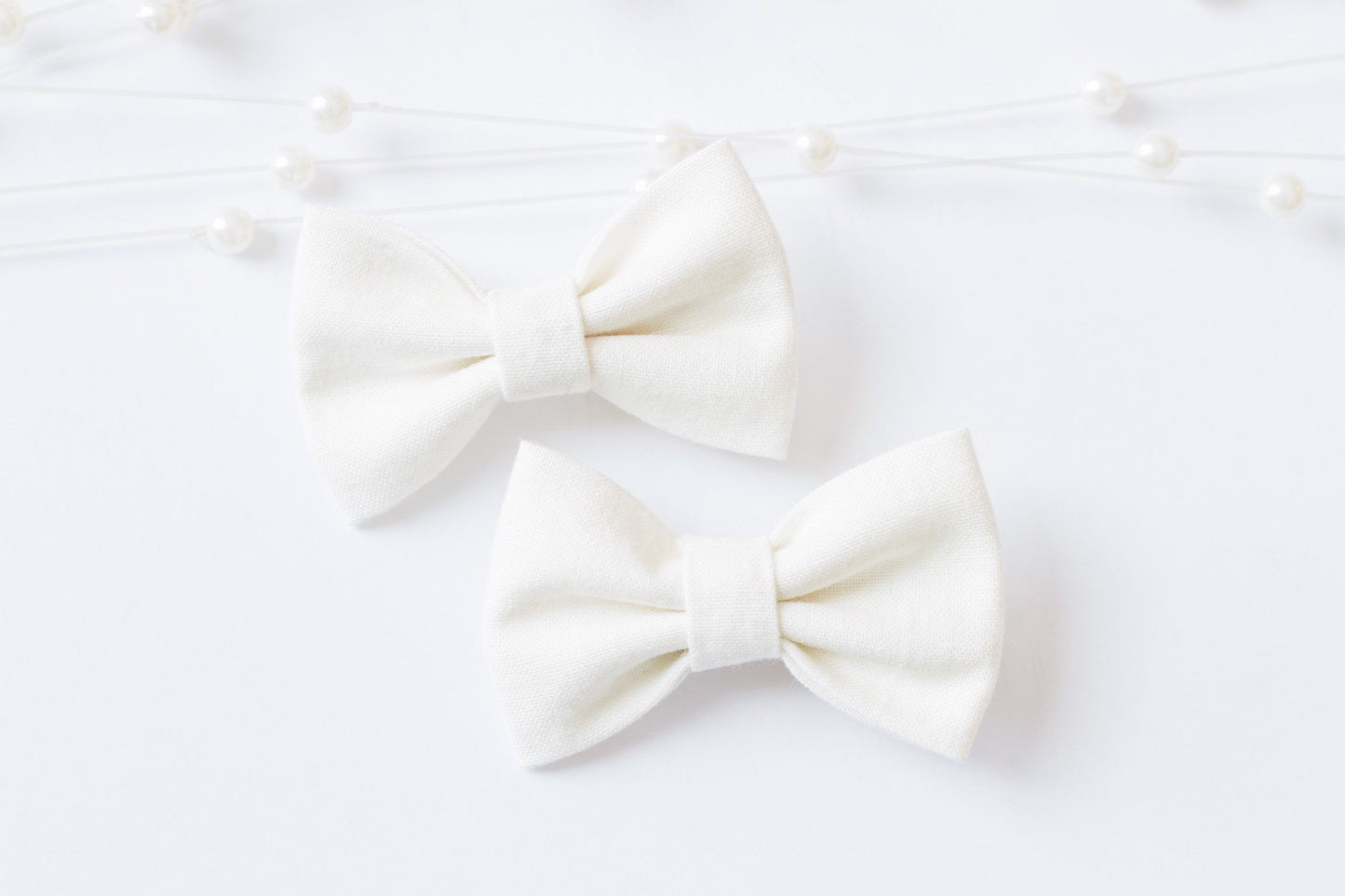 Cream Cotton Pigtail Hair Bows: Toddler Girl Hair Clips (Set of 2)