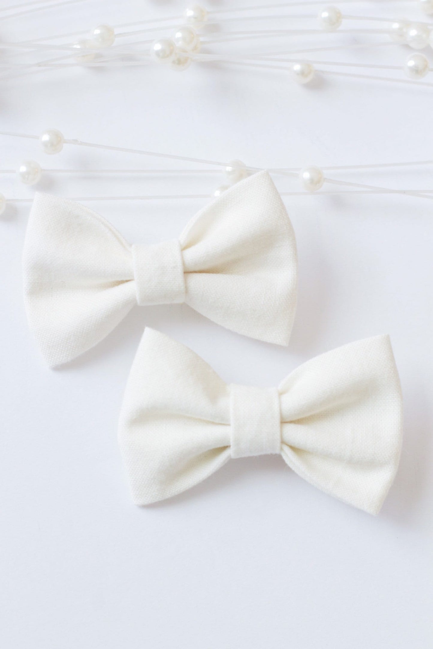 Cream Cotton Pigtail Hair Bows: Toddler Girl Hair Clips (Set of 2)