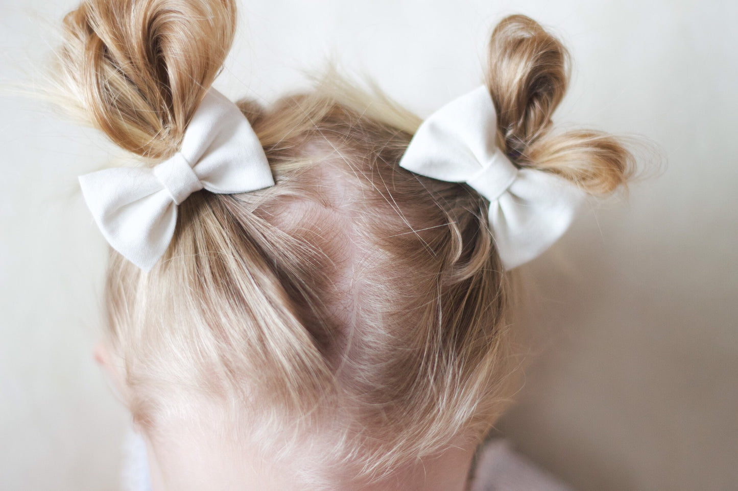 Cream Cotton Pigtail Hair Bows: Toddler Girl Hair Clips (Set of 2)