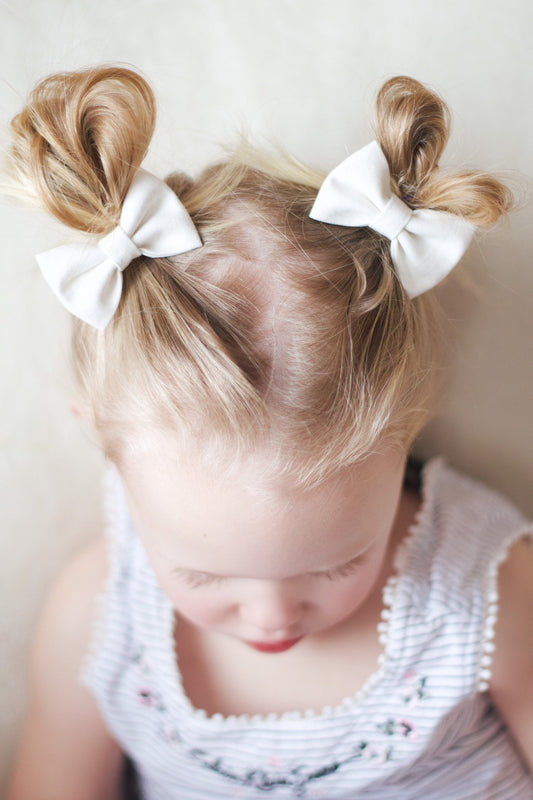 Cream Cotton Pigtail Hair Bows: Toddler Girl Hair Clips (Set of 2)