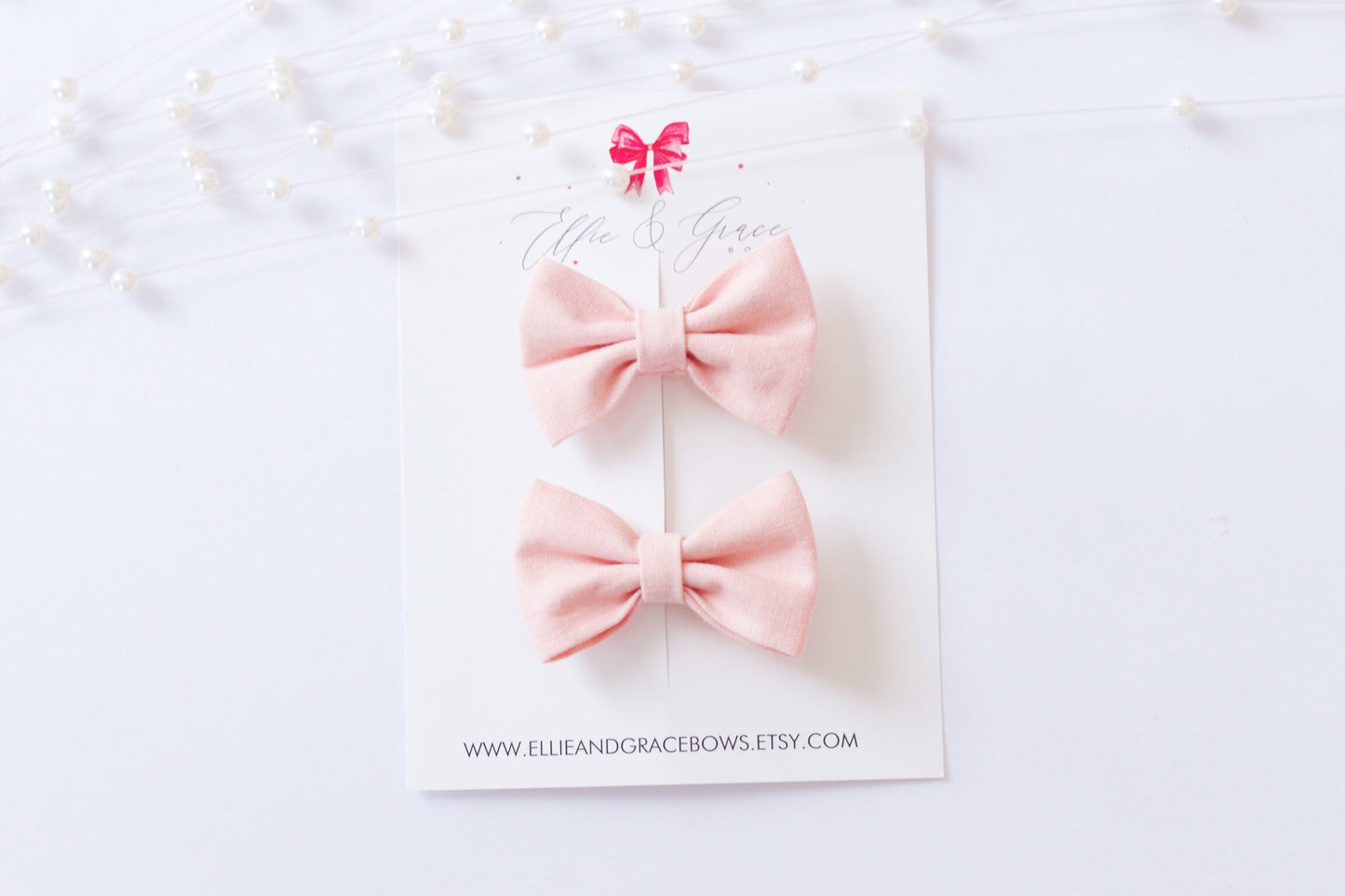 Blush Pink Cotton Pigtail Hair Bow Set: Toddler Girl Hair Clips