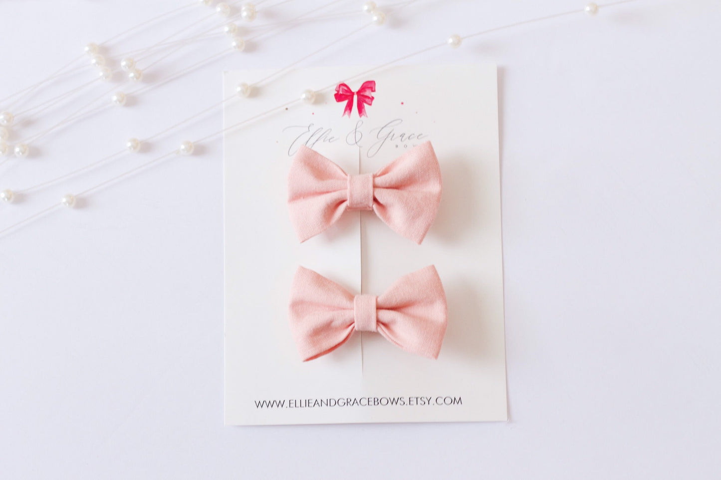 Blush Pink Cotton Pigtail Hair Bow Set: Toddler Girl Hair Clips