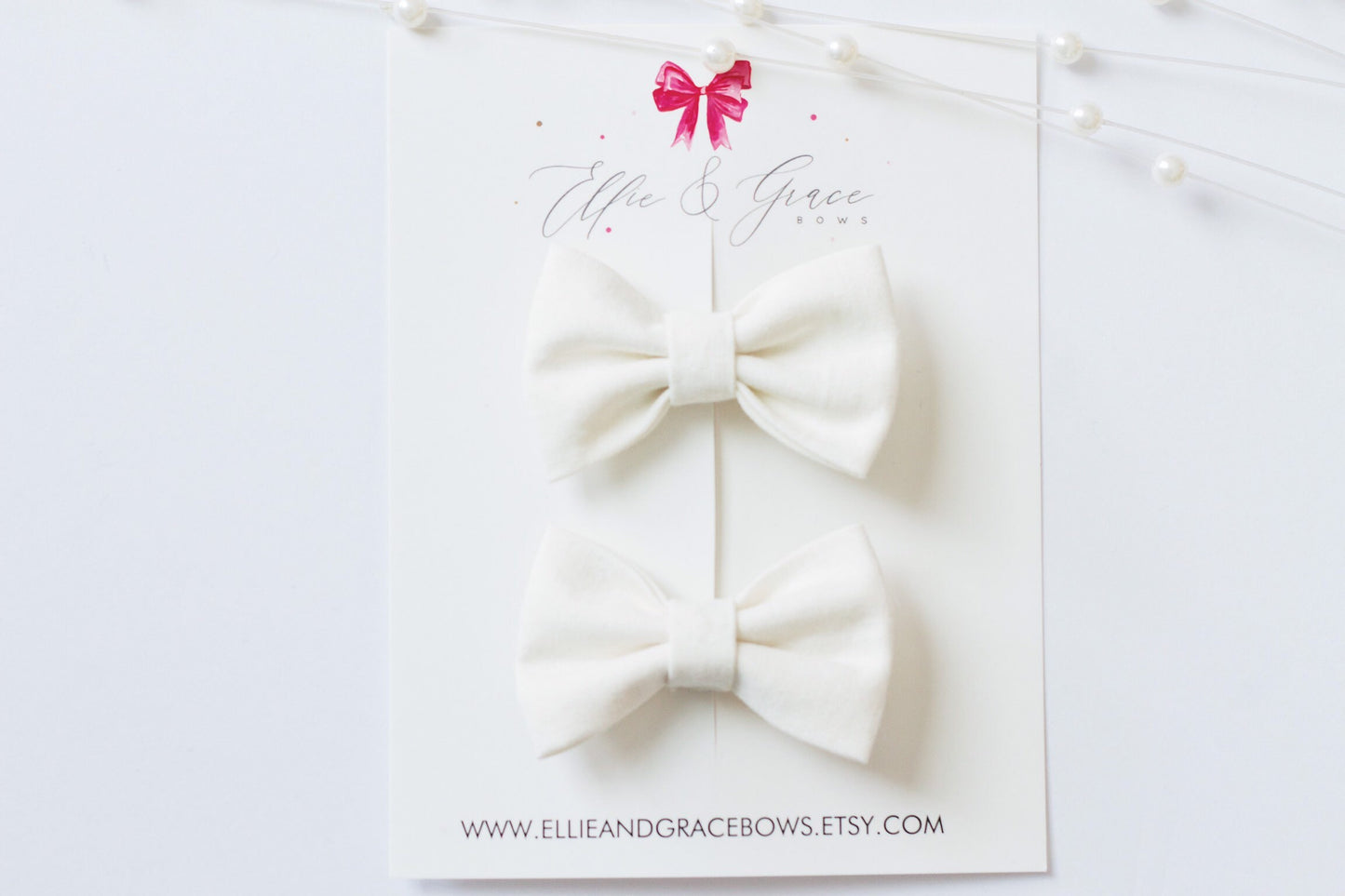Cream Cotton Pigtail Hair Bows: Toddler Girl Hair Clips (Set of 2)