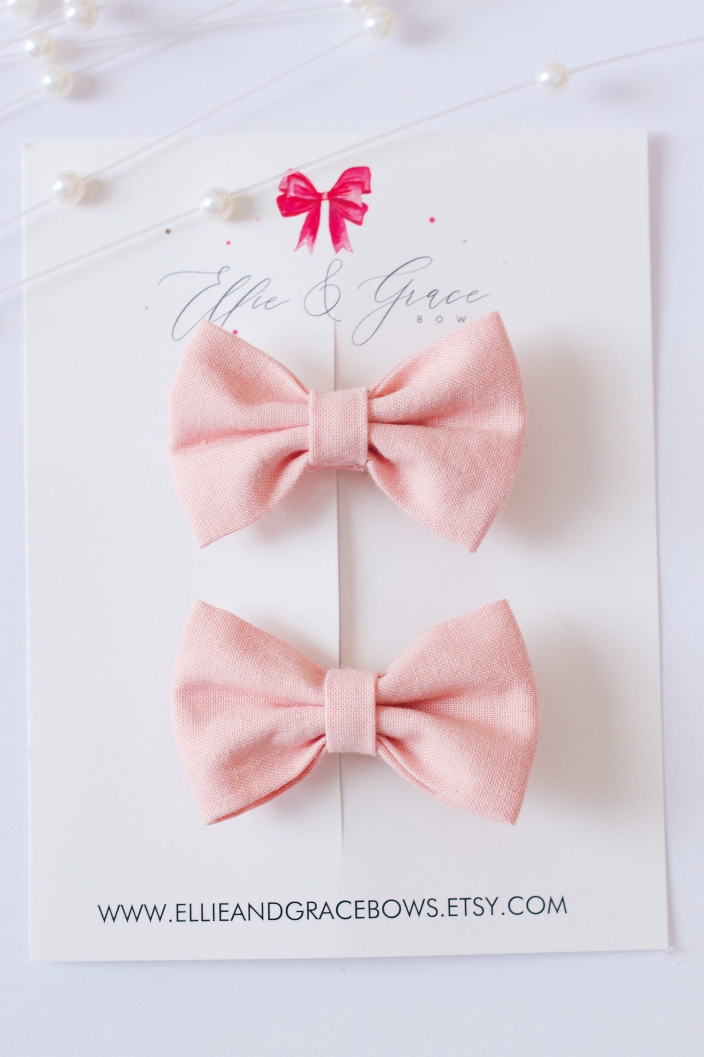 Blush Pink Cotton Pigtail Hair Bow Set: Toddler Girl Hair Clips