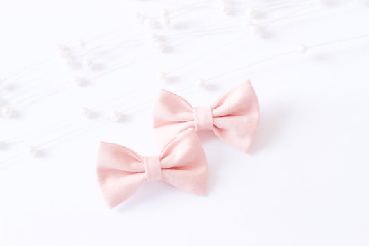 Blush Pink Cotton Pigtail Hair Bow Set: Toddler Girl Hair Clips