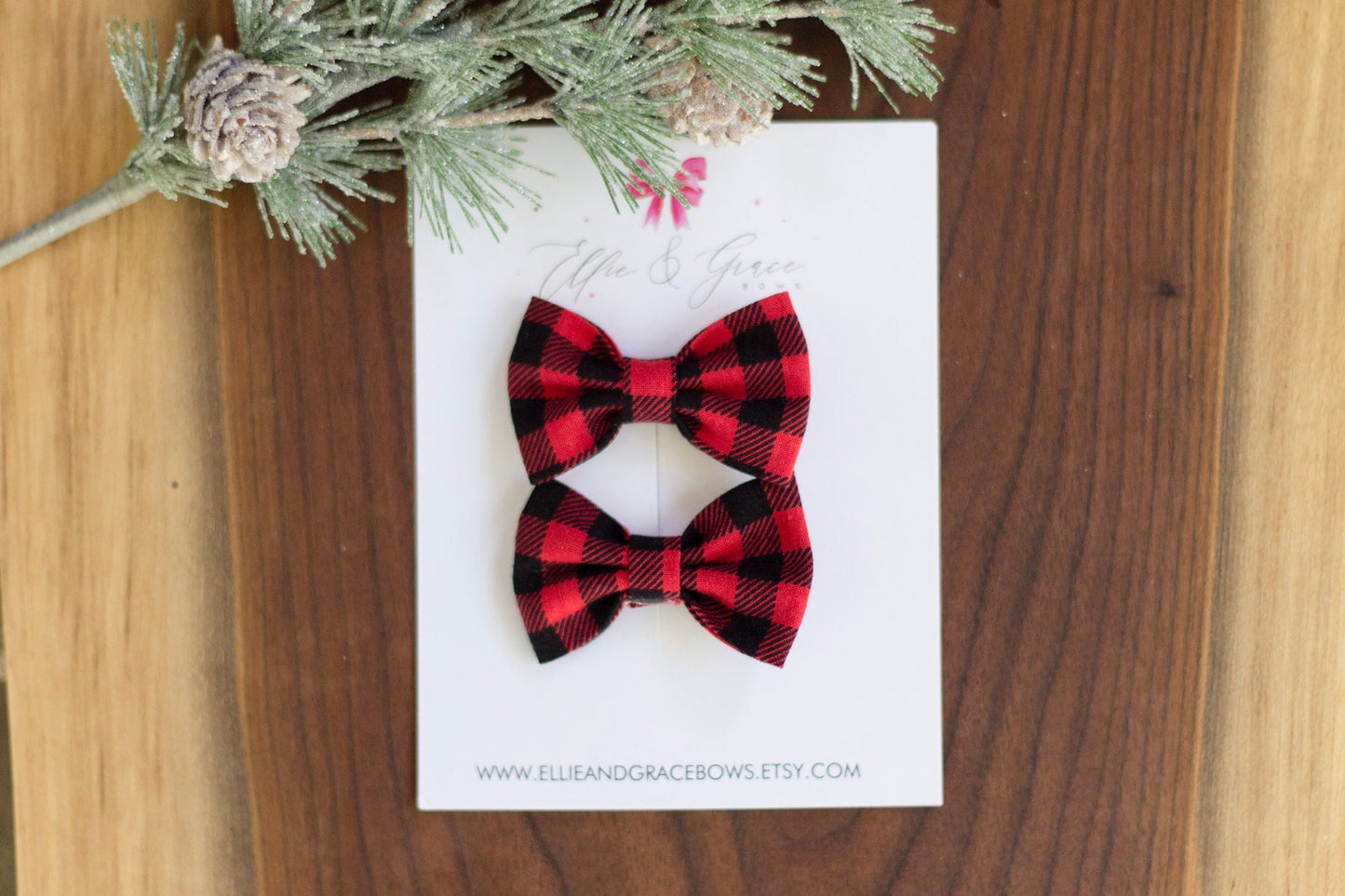 Buffalo Plaid Christmas Pigtail Bow Set - 2 Inch Hair Clips