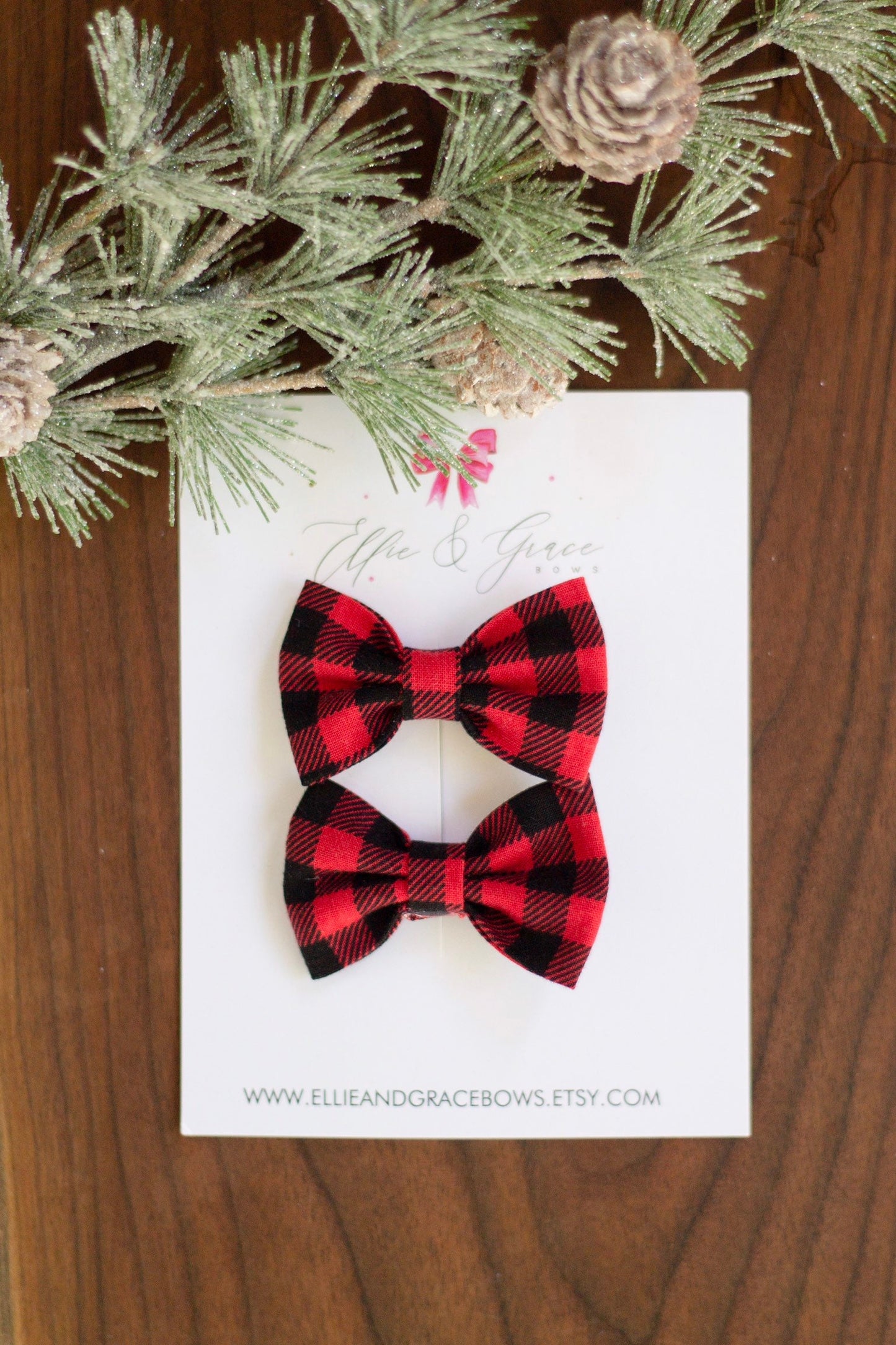 Buffalo Plaid Christmas Pigtail Bow Set - 2 Inch Hair Clips