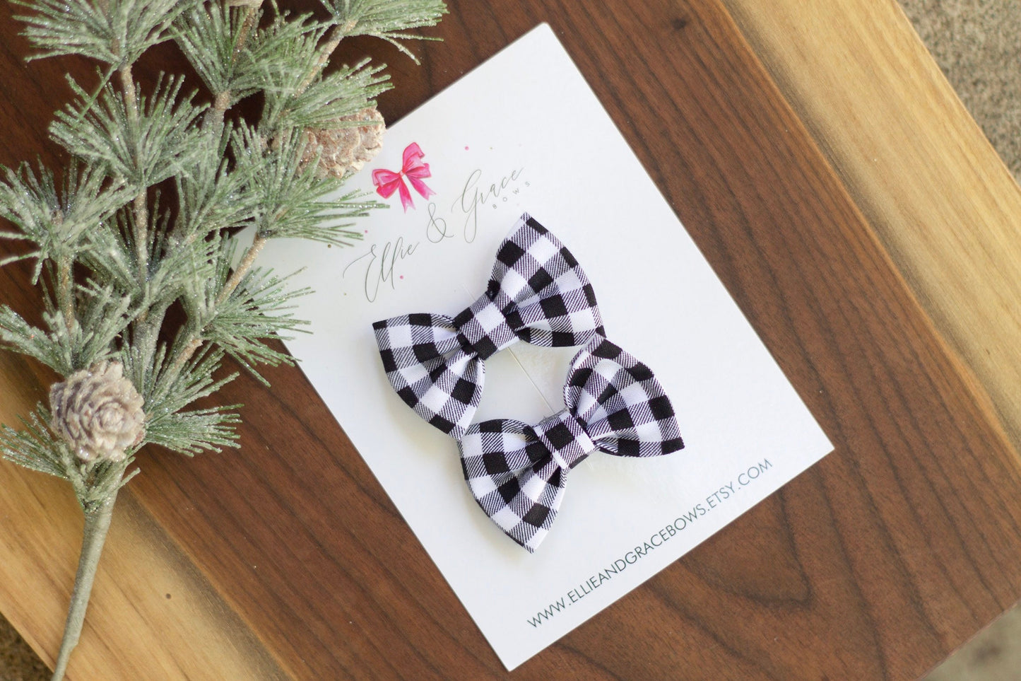 Buffalo Plaid Pigtail Bow Set: Black and White Hair Clips