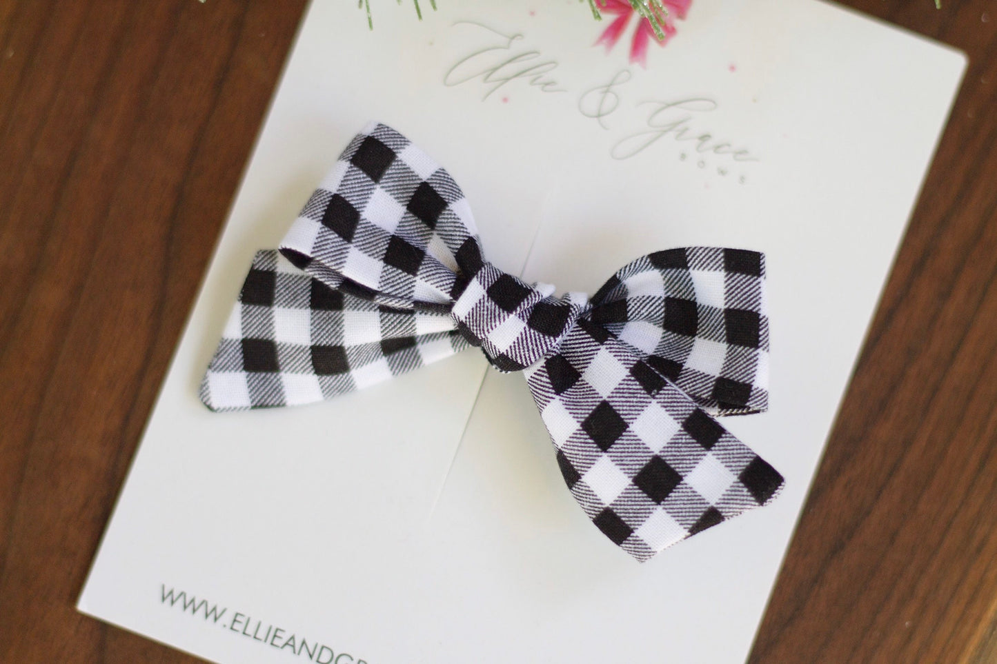 Buffalo Plaid Hair Bow: Black and White Cotton Hair Clip
