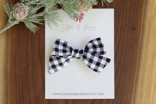 Buffalo Plaid Hair Bow: Black and White Cotton Hair Clip