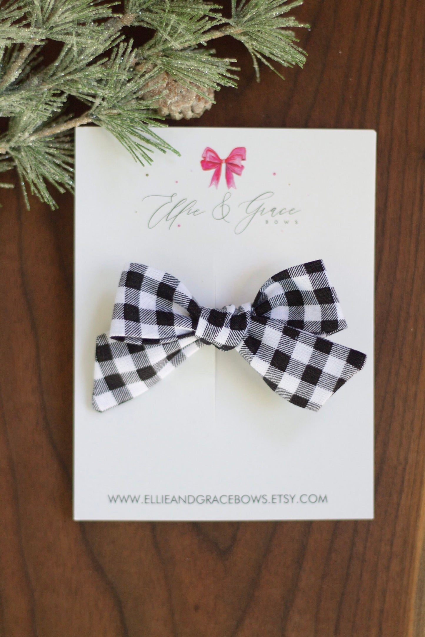 Buffalo Plaid Hair Bow: Black and White Cotton Hair Clip