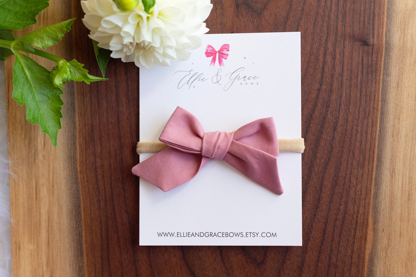 Rose Pink Hair Bow: Cotton Baby Headband or Clip