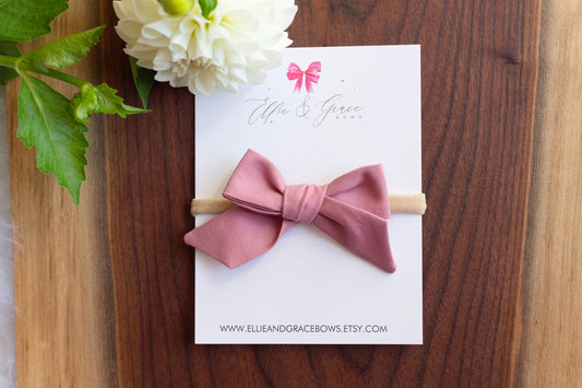 Rose Pink Hair Bow: Cotton Baby Headband or Clip