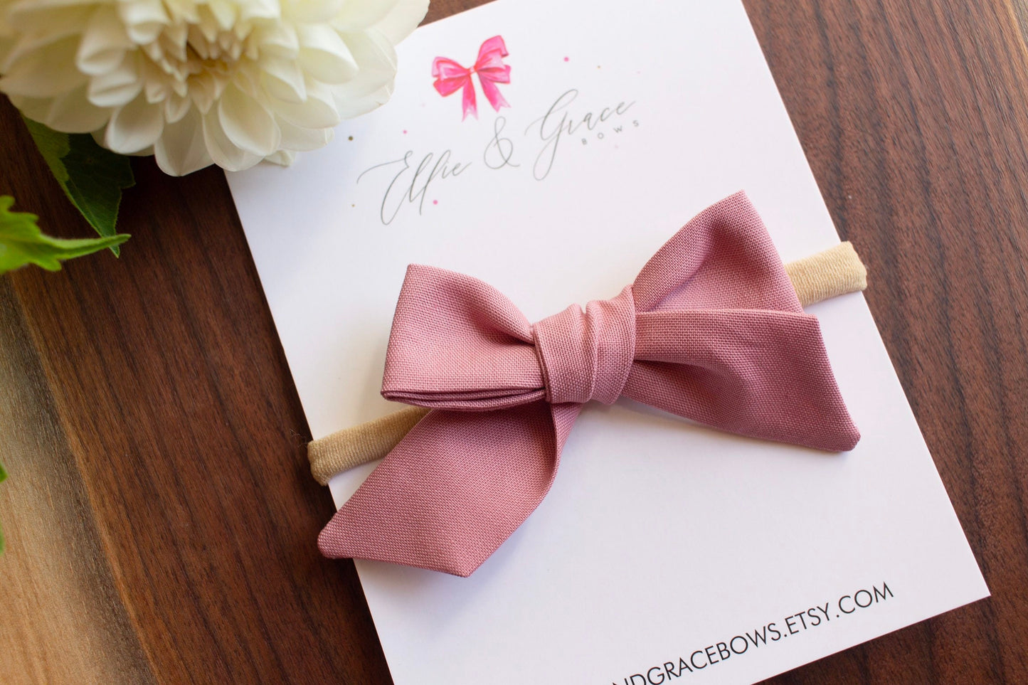 Rose Pink Hair Bow: Cotton Baby Headband or Clip