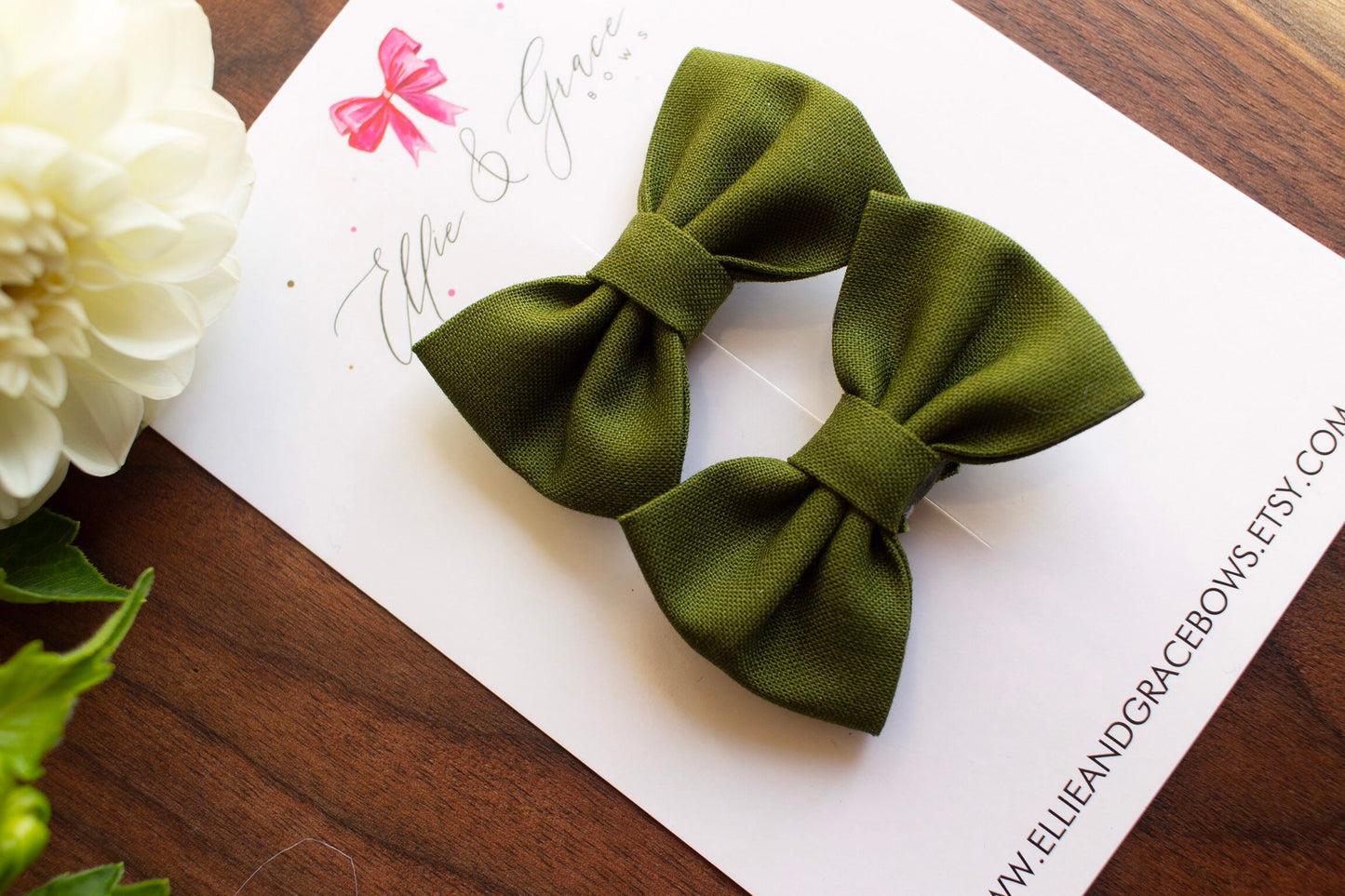 Avocado Green Pigtail Hair Bows: 2-inch Cotton Hair Clips