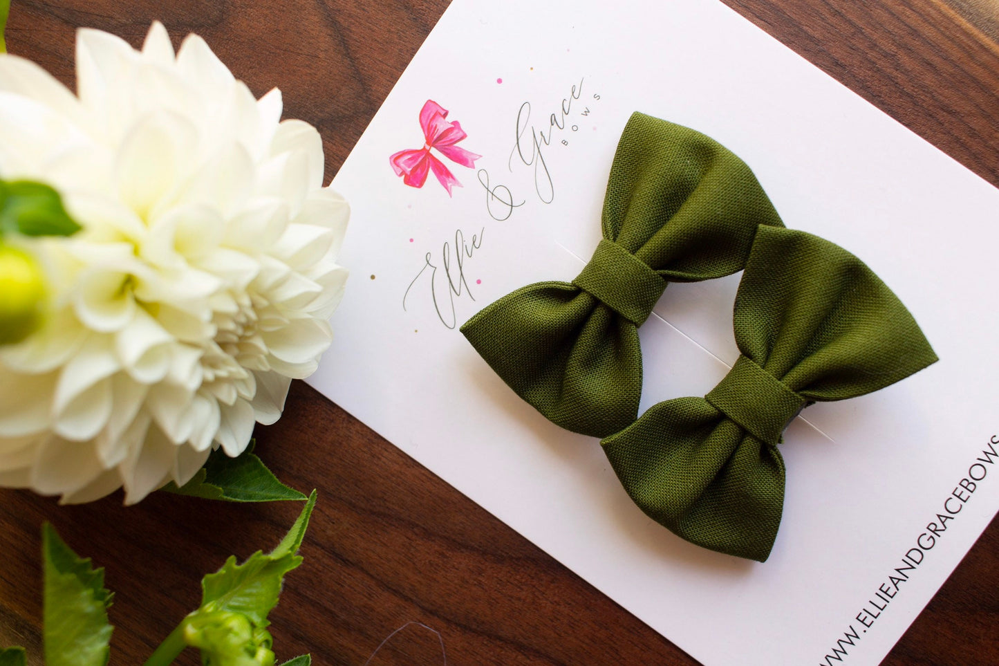Avocado Green Pigtail Hair Bows: 2-inch Cotton Hair Clips