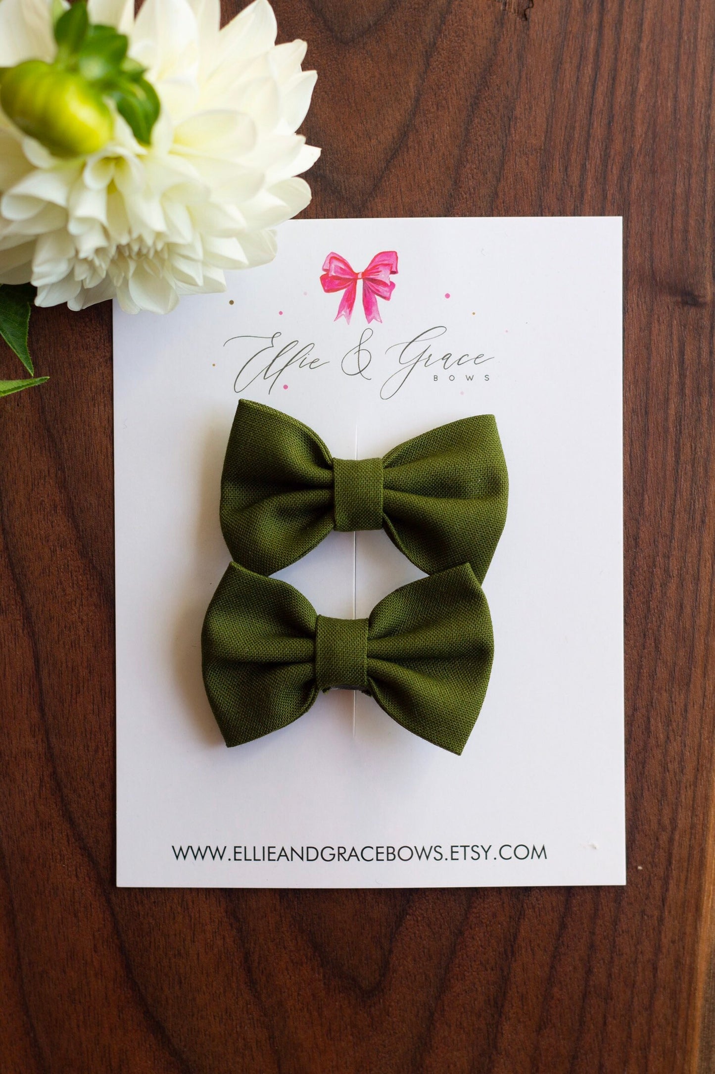 Avocado Green Pigtail Hair Bows: 2-inch Cotton Hair Clips