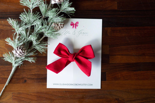Red Christmas Bow: Cotton Baby Headband or Hair Clip