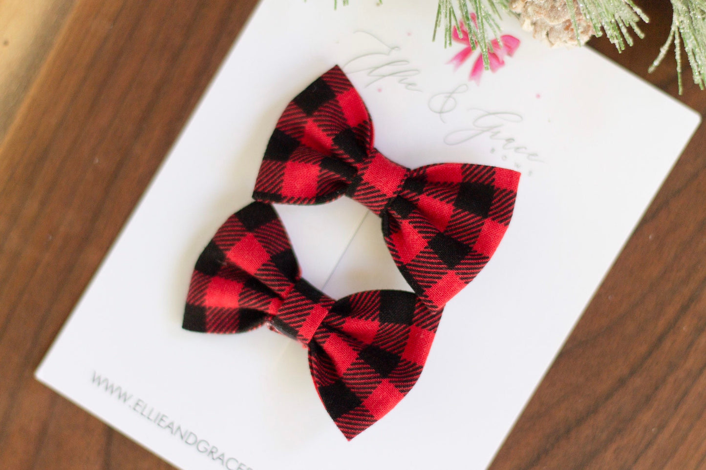 Buffalo Plaid Christmas Pigtail Bow Set - 2 Inch Hair Clips