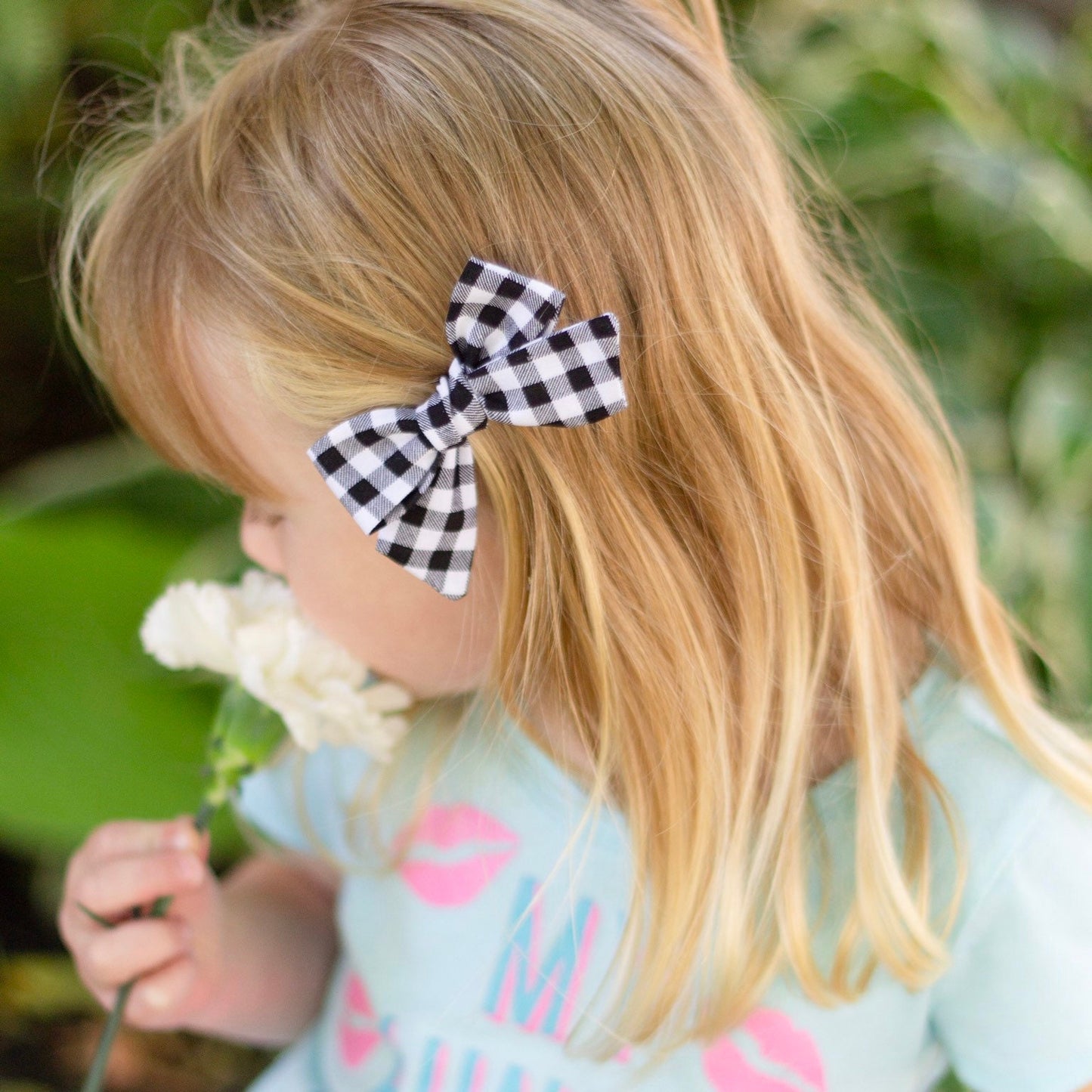 Buffalo Plaid Hair Bow: Black and White Cotton Hair Clip