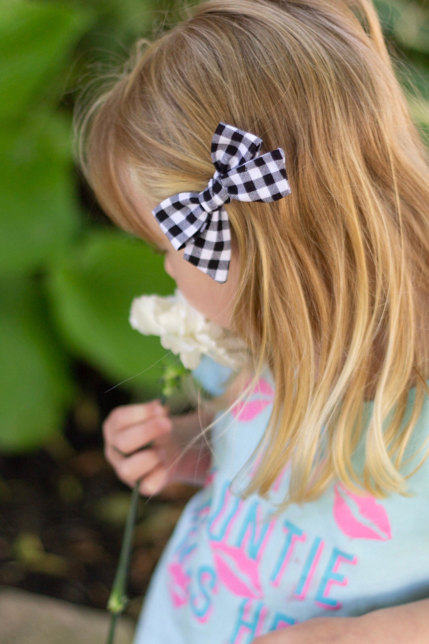 Buffalo Plaid Hair Bow: Black and White Cotton Hair Clip