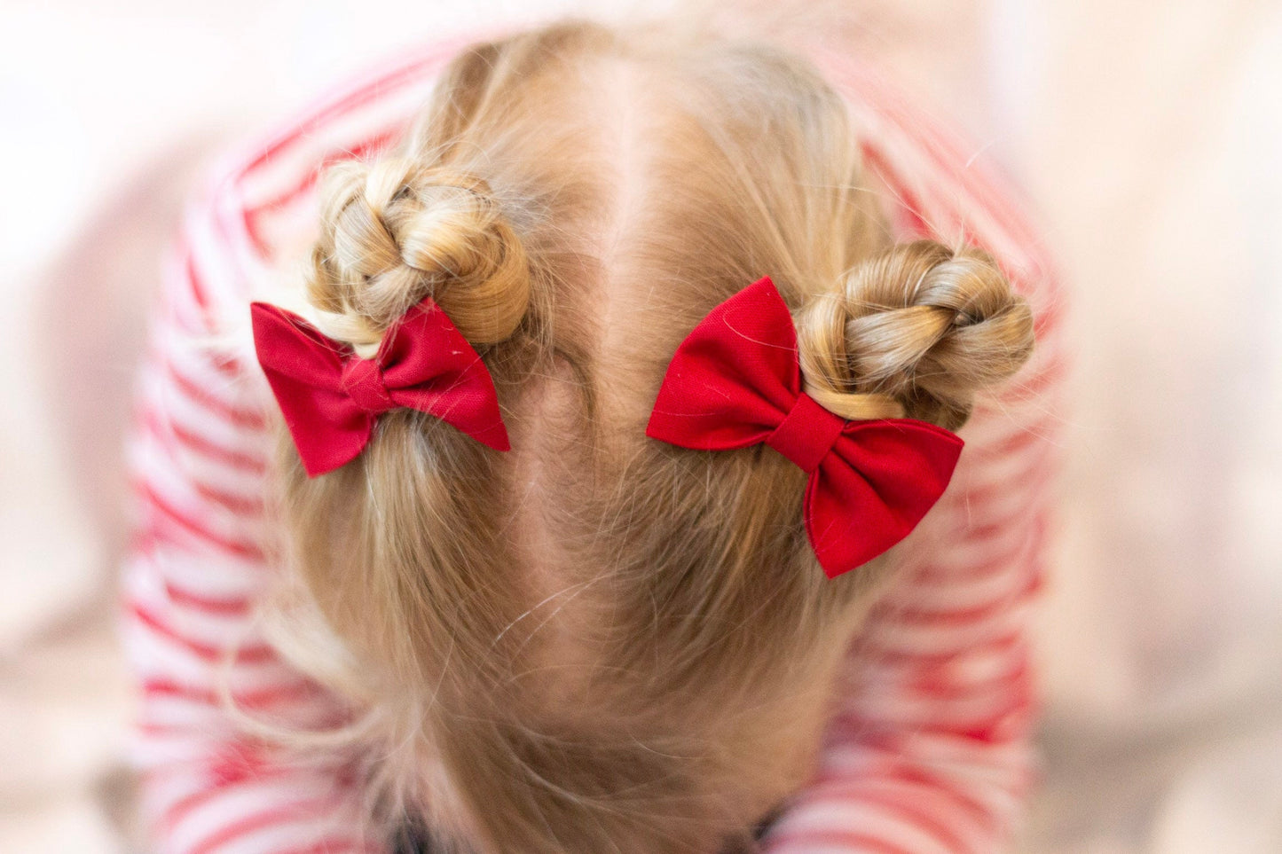 Red Pigtail Bow Set: Cotton Hair Clips for Toddler Girl