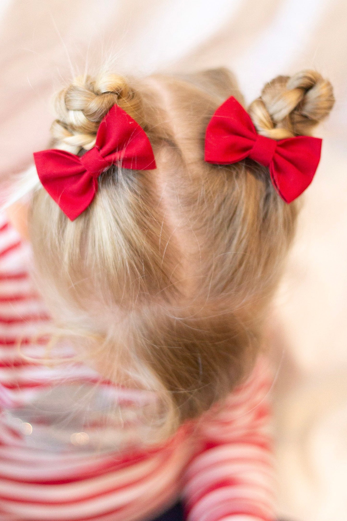 Red Pigtail Bow Set: Cotton Hair Clips for Toddler Girl