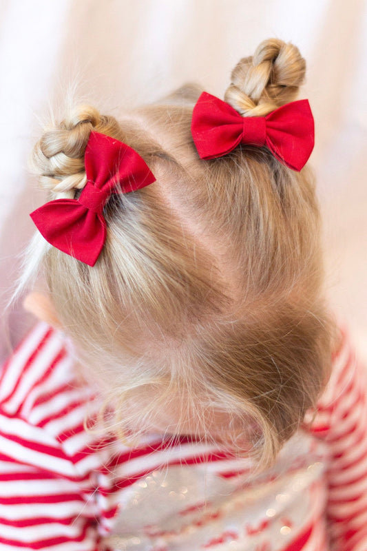 Red Pigtail Bow Set: Cotton Hair Clips for Toddler Girl