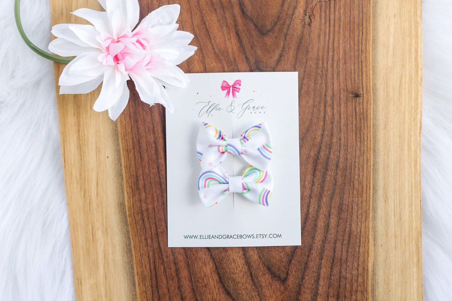 Rainbow Pigtail Bow Set: Cotton Fabric Hair Clips - 2 Inch