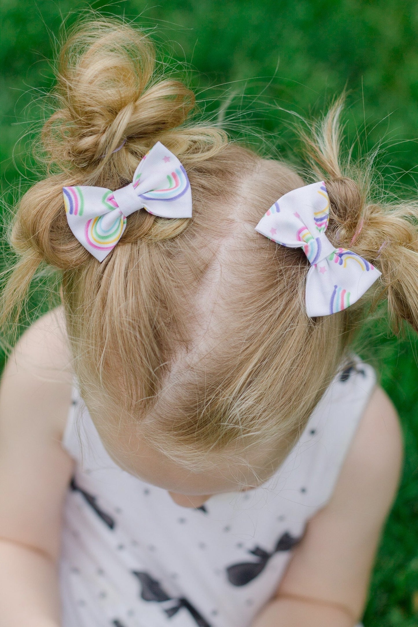 Rainbow Pigtail Bow Set: Cotton Fabric Hair Clips - 2 Inch