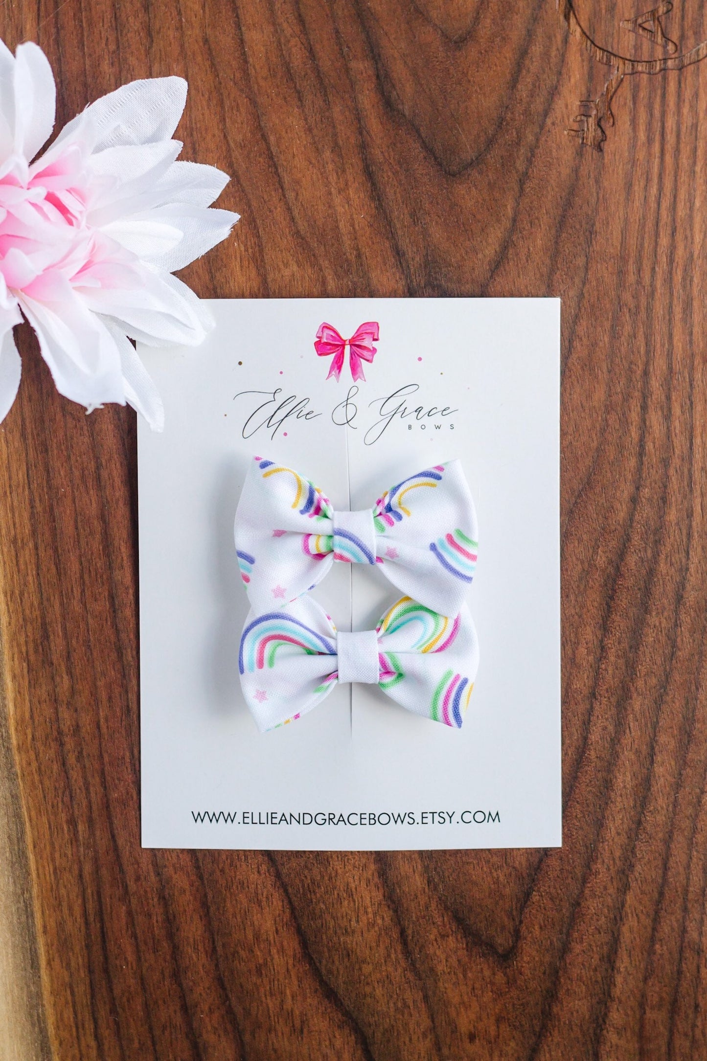 Rainbow Pigtail Bow Set: Cotton Fabric Hair Clips - 2 Inch