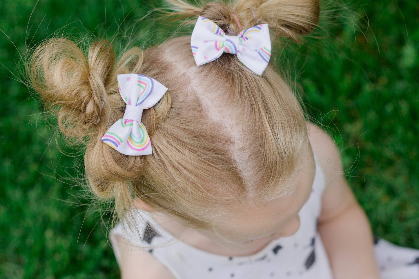 Rainbow Pigtail Bow Set: Cotton Fabric Hair Clips - 2 Inch