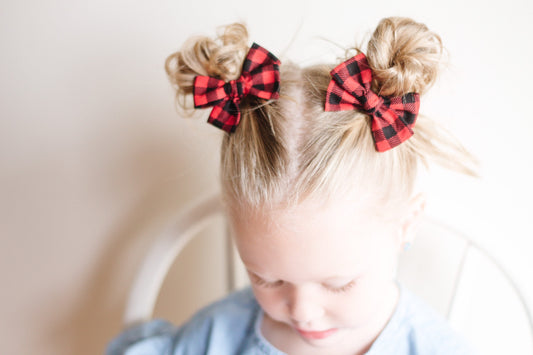 Buffalo Plaid Pigtail Bow Set: Toddler Hair Clips